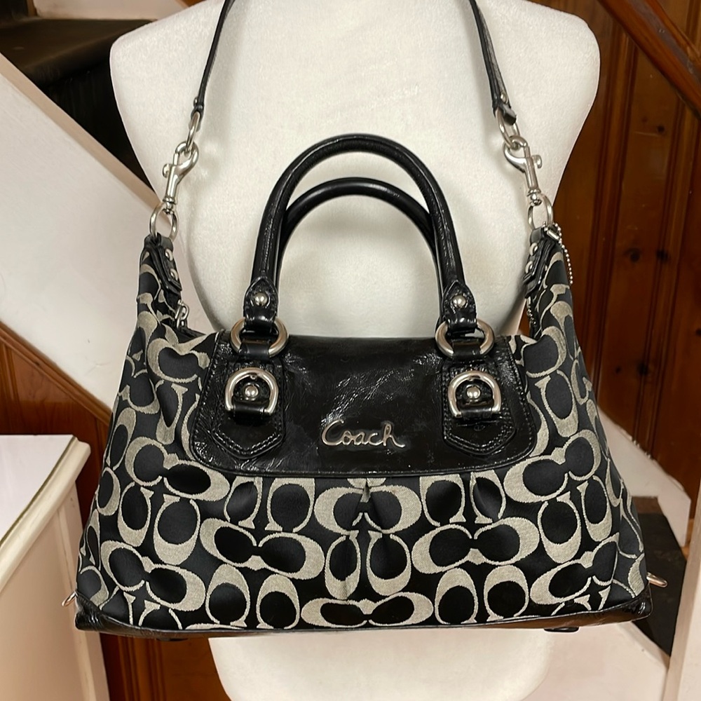 Coach Ashley Signature & Patent Sateen Handbag